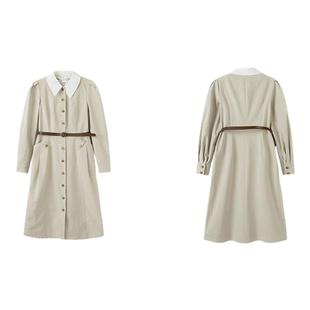 PIT复古收腰中长款翻领风衣连衣裙百搭显瘦冬季新款气质设计款