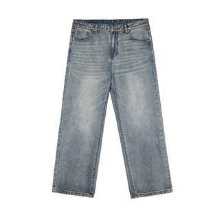 GWIT 美式垂感cleanfit春秋宽松直筒阔腿长裤浅色水洗牛仔裤男士