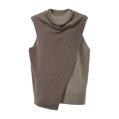 ELEI设计师品牌 25秋冬 假两件荡领针织背心绒感撞色叠穿无袖马甲