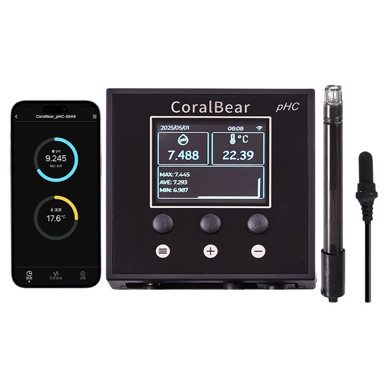 Coralbear珊瑚熊智能鱼缸水质检测器pH实时监测仪表高精度温度仪