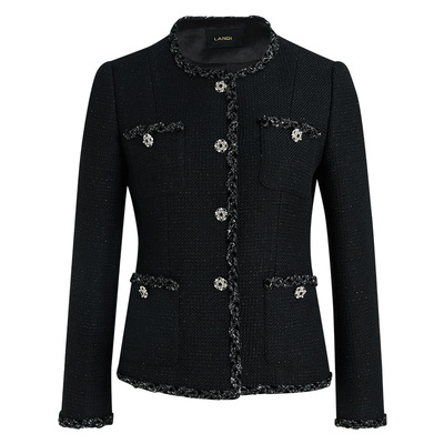 LANDI绵羊毛金葱小香风圆领外套