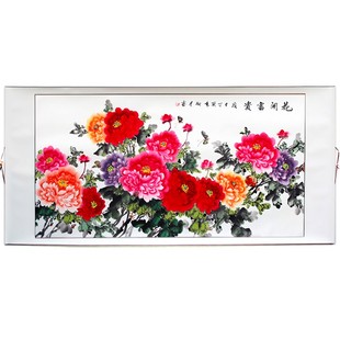 纯手绘国画牡丹花开富贵花鸟客厅餐厅装饰画收藏礼品卷轴挂画名家
