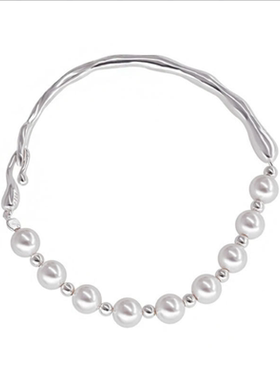 Bluehour珍珠半镯银手链女轻奢小众精致纯银手镯情人节礼物送女友