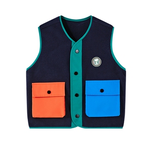 史努比童装儿童马甲春秋款2026新款摇粒绒男童撞色背心坎肩外穿