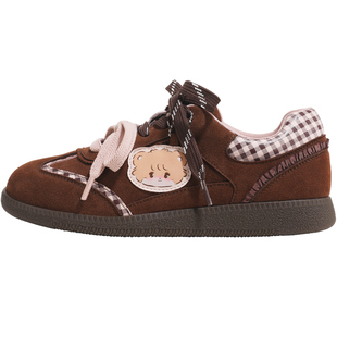 TTKJ薄底德训鞋女款拼色秋冬款mikko联名棕色休闲运动轻便赛车鞋