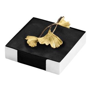 Michael Aram金色银杏系列鸡尾酒餐巾架创意方形纸巾置物架送礼女