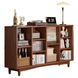 安居客2025新款实木书柜储物柜一体靠墙矮柜落地柜胡桃木格子书架