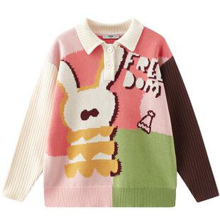 MQD童装女童毛衣2025秋冬季新款翻领针织衫中大童毛线衣儿童上衣