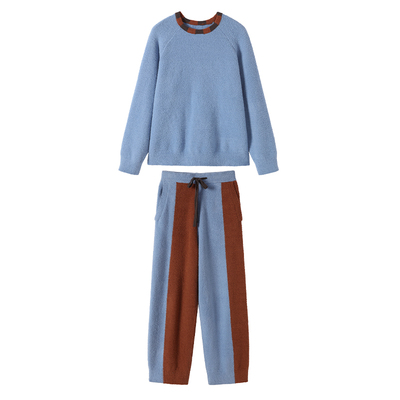 AR保暖半边绒拼色家居服