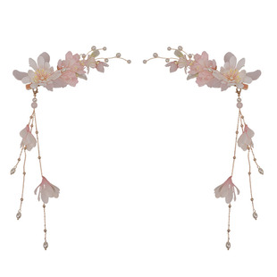 宋制粉色汉服发饰女全套发夹流苏后压古风樱花簪花唐制掩鬓簪头饰