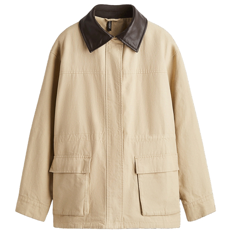 HM女装短外套2025秋季新款巴恩风拼接领外套工装收腰夹克1294316