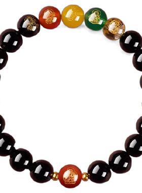 天然黄虎眼石水晶转运招财手链男