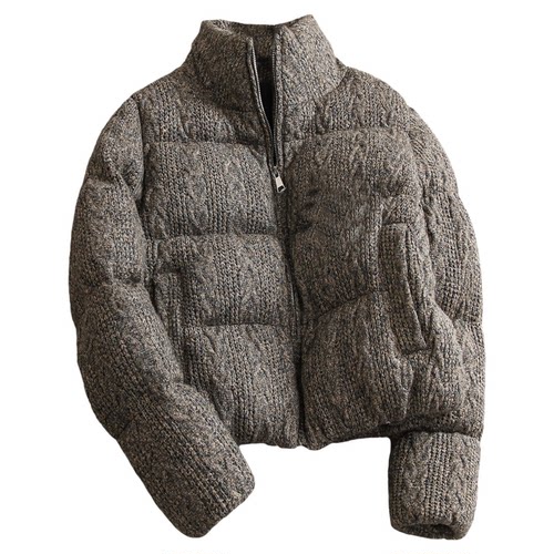 八股编针织绞花立领加厚保暖夹克外套长袖口袋女装棉衣棉服Q457