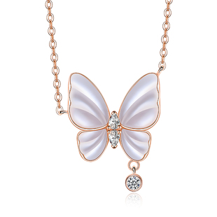 VIGG寻梦蝴蝶项链女纯银锁骨链轻奢小众高级感白贝母吊坠百搭配饰