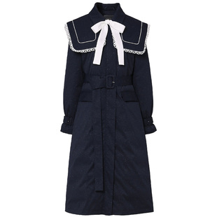 2025冬季新款欧美时尚可拆大翻领简约中长款藏青色羽绒服