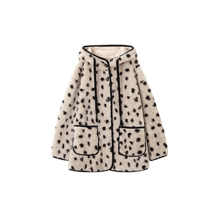 时然大码仿皮毛连帽外套微胖mm冬季女装豹纹加绒棉服外套新款韩版