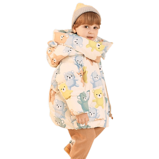 康博童装羽绒服男童2024新款女童中长款宝宝连帽加厚保暖防风外套