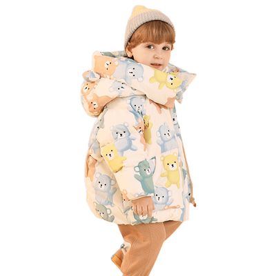 康博童装羽绒服男童2024新款女童中长款宝宝连帽加厚保暖防风外套