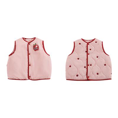 幼悠女童苹果刺绣棉服马甲冬季萌趣可爱撞色包边两面穿保暖背心潮