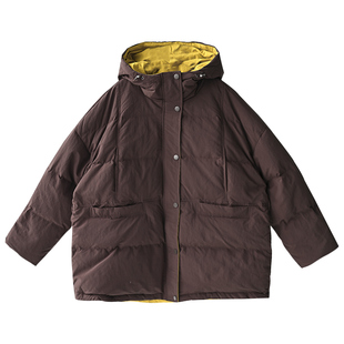 包邮Y57873 韩版休闲撞色连帽双兜拉链加厚保暖中长款羽绒服女冬