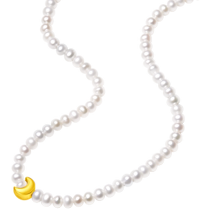 周大福SOINLOVE宝藏女孩星星月亮黄金珍珠项链VR1001情人节礼物