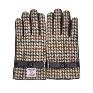 Harris tweed秋冬保暖男女情侣哈里斯粗花呢英伦羊毛真皮触屏手套