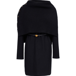 Vero Moda连衣裙2025冬季新款含绵羊毛可拆卸披肩连衣裙32547D017