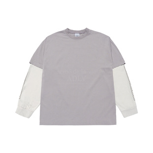 ADLV印花假两件长袖T恤100%棉圆领男女同款春夏季25年新韩版潮流