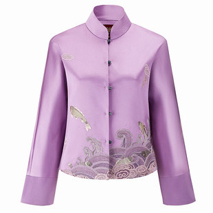 轻奢高定真丝绸缎立领玉扣新款重工刺绣中国风中式女式外套唐装