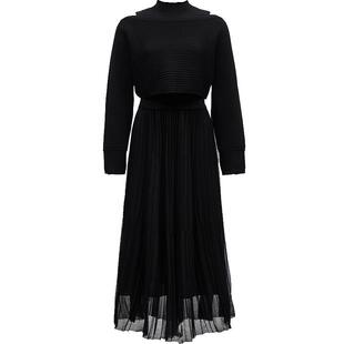 Vero Moda奥莱连衣裙2025秋季新商场同款真两件针织亮丝网纱裙