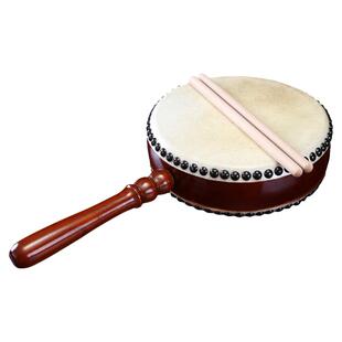 圆通佛具带柄扁鼓手柄鼓佛道法器手工水牛皮鼓扇鼓民族乐器送袋子