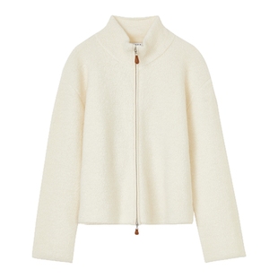 【纯羊毛】LANCY/朗姿2025冬新立领双拉链廓形针织开衫短外套女秋