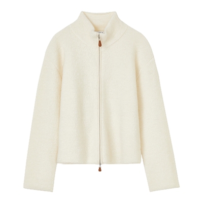 【纯羊毛】LANCY/朗姿2025冬新立领双拉链廓形针织开衫短外套女秋