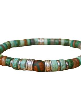 男复古玛瑙绿灰绿松石珠子手链