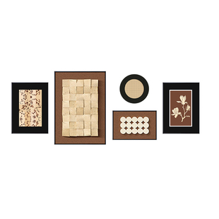 3D立体实木客厅挂画原木风沙发背景墙装饰画中古抽象艺术壁画组合