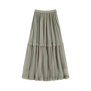 【梦影】氛围美学解构拼接双层木耳边松紧腰网纱半身裙-SS1266