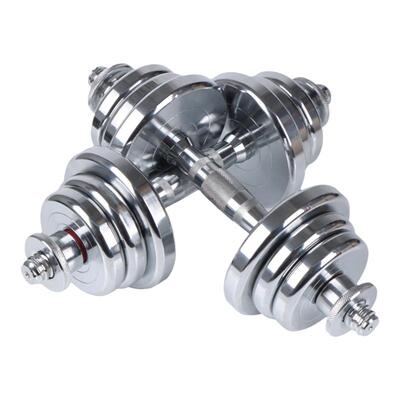 纯钢哑铃电镀实心男士健身器材15kg可调节重量宿舍亚玲套装杠铃50