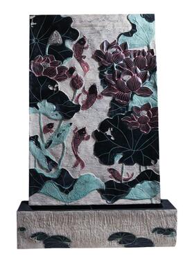 中式风水景幕墙喷泉鲤鱼池莲花