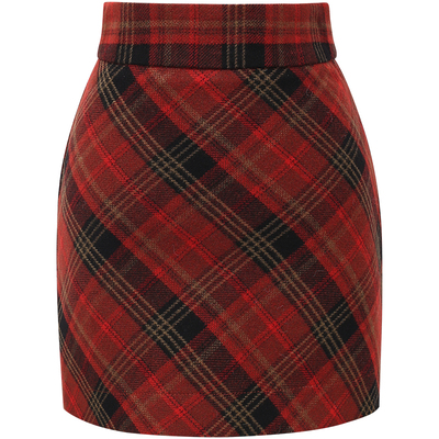Liuu嘻嘻阿/暗夜小野猫/红色格子短裙冬季百搭高腰显瘦毛呢半身裙