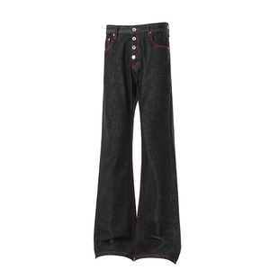 BUFANSTUDIO 老钱风红边明线撞色牛仔裤男女原牛显瘦微喇长裤子潮