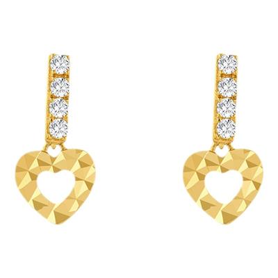 一撇一捺YPYN切面爱心耳钉女10K金耳环轻奢时尚车花工艺人造水晶