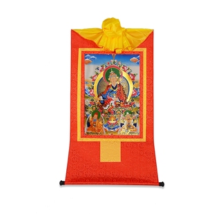 藏村唐卡莲花生大师挂件玄关挂画西藏镀金烫金桌面莲师三尊长85cm