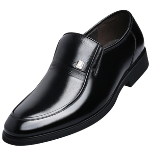 老人头男鞋真皮商务正装皮鞋男士内增高牛皮冬季加绒中年人爸爸鞋