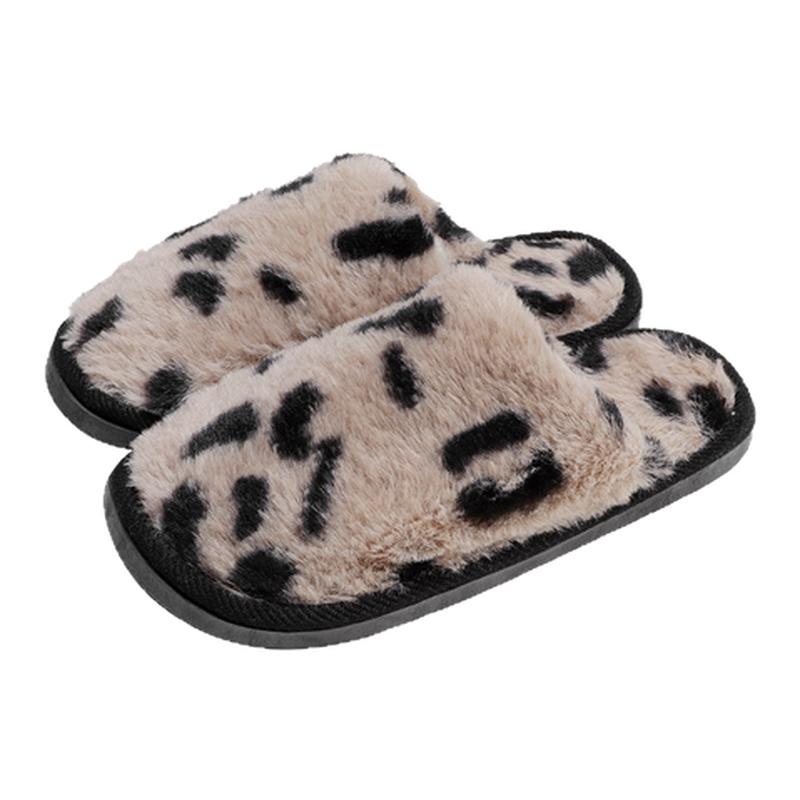 馨帮帮杂货铺 秋冬撞色豹纹棉鞋时髦拖鞋防滑保暖居家毛绒棉拖女