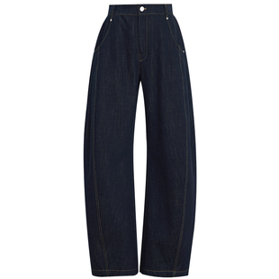 夏莫卡原牛蓝色牛仔裤女新款显瘦弧形直筒原色牛仔香蕉裤加长7807