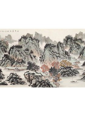孤品收藏名家手绘山水横幅国画