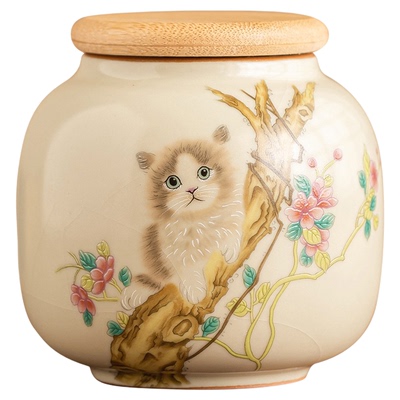 jojo储存罐小号便携汝窑萌猫家用