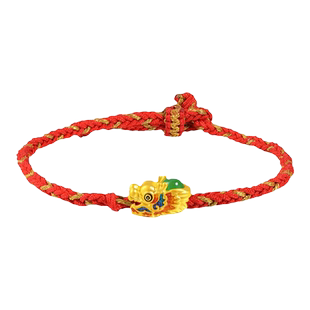 老庙黄金足金和田玉瑞彩兴龙红手串3D鎏彩生肖龙首祥瑞金玉满堂