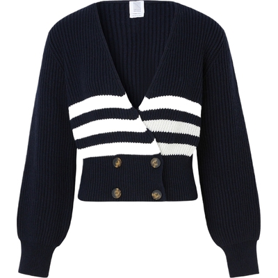 【38焕新周】Rosie Assoulin 秋冬女双排扣条纹嵌花混纺针织开衫