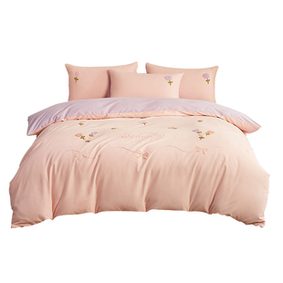 治愈郁金香毛巾绣100长绒棉磨毛床上四件套纯棉全棉被套床单床品